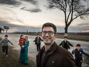 Syrian family posing together in an Austrian village