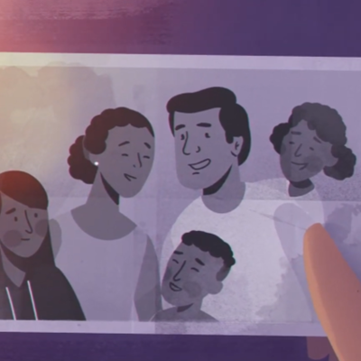 Family photo featuring a father, a mother and three children