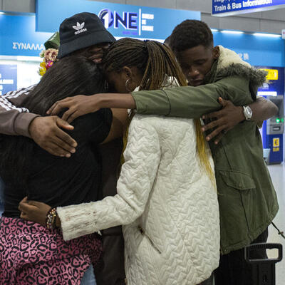 Refugee family reunites in Greece