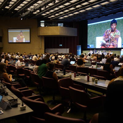 Participants at the 2025 Consultations on Resettlement and Complementary Pathways attending a plenary session