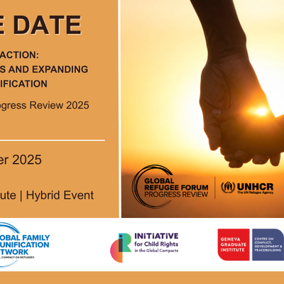 Save the date graphic for a hybrid event on child rights and family reunification, 15 Dec 2025, Geneva.