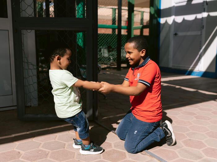 Children at registraction center in Egypt