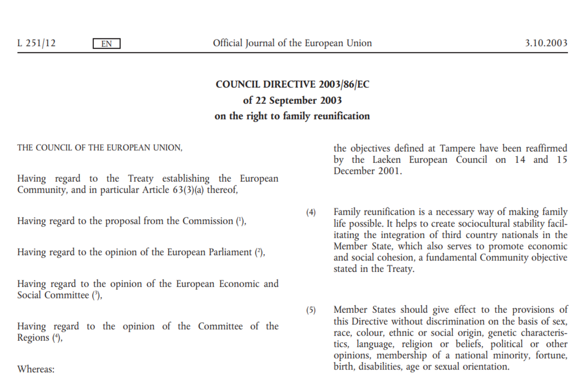 Preview of the Council Directive 2003/86/EC