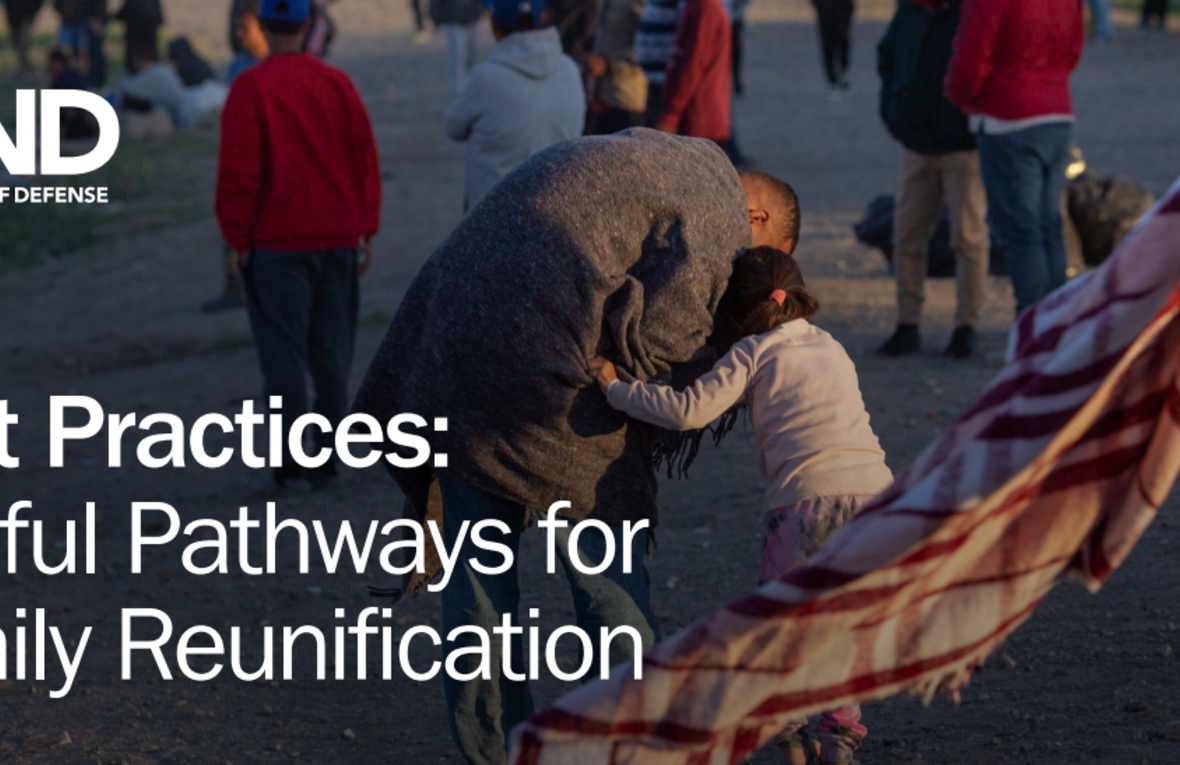 Cover photo of a best practice brief depicting a child and a man in a displacement setting
