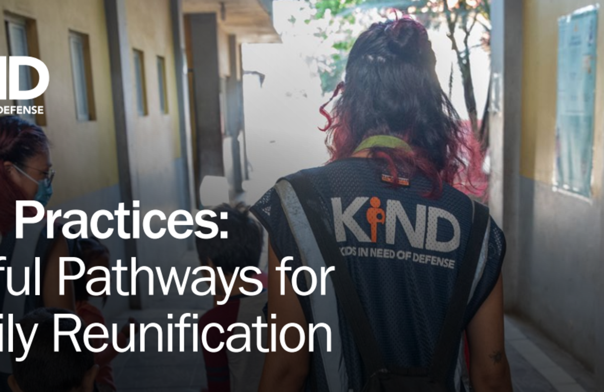 Cover of a best practice brief depicting KIND employees with children