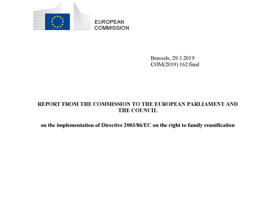 Cover of the EU Commission Report on the implementation of Directive 2003/86/EC on the right to family reunification