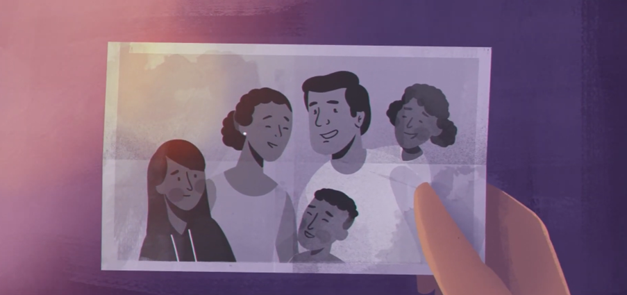 Family photo featuring a father, a mother and three children