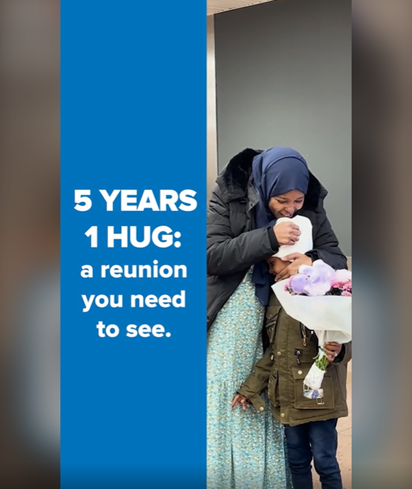 Child reuniting with mother at an airport